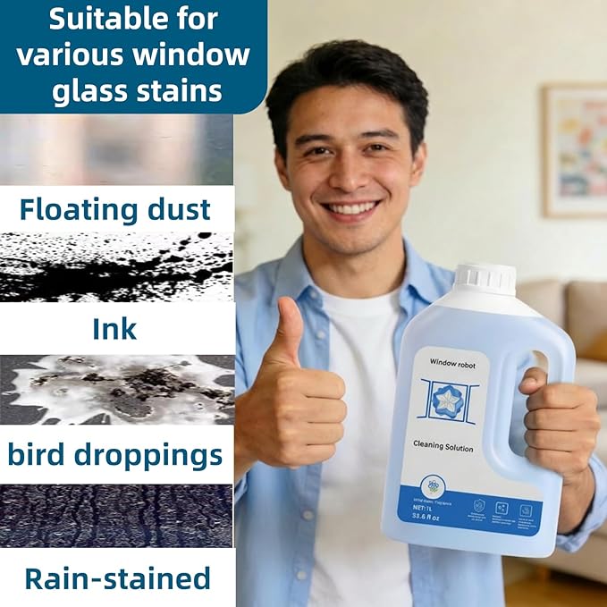 1L Window Cleaner Cleaning Solution Compatible with ECOVACS Winbot W2 PRO Omni/W2 Omni/W2 PRO/W1 PRO/WINBOT MINIGlass Cleaner LiquidWindow Cleaning Robot.(2 Bottles)