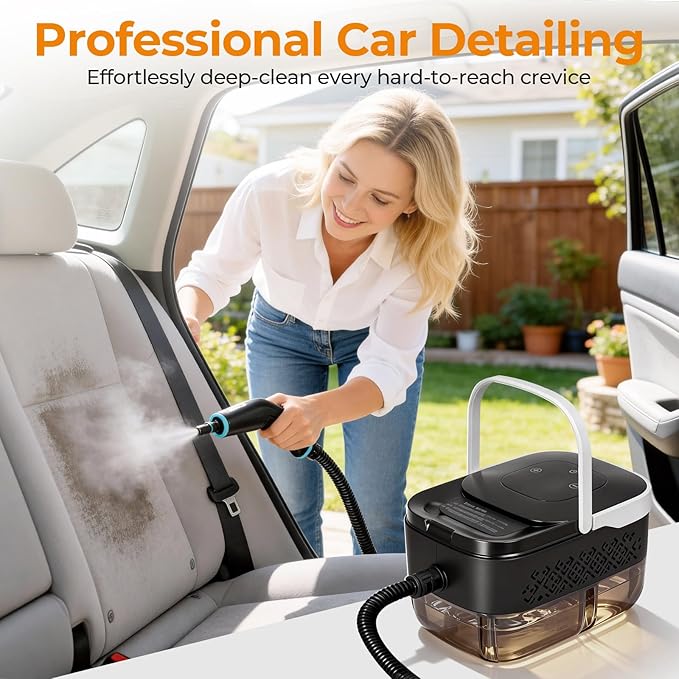 BEAMNOVA Handheld Steam Cleaner Car Steamer for Auto Detailing High-Pressure Multi-Purpose Steam Cleaning Machine 42 oz for Car Interior Kitchen Bathroom Grout &amp Tile Floors White