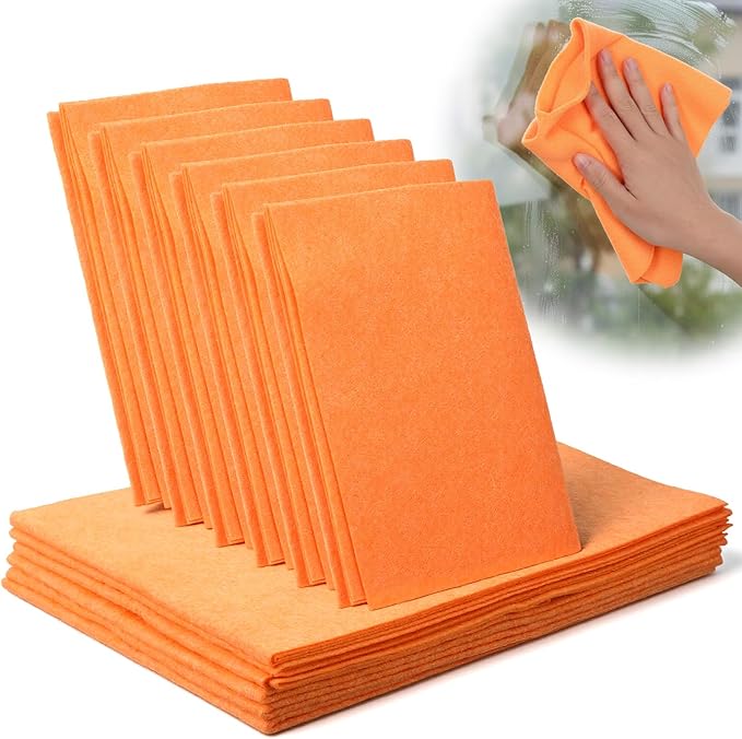 10 Pack Shammy Cloths 27 X 20 Inch Extra Large Absorbent Cleaning Towels Reusable Multi Purpose Chamois for Car Drying Home Kitchen Bathroom and Pet Machine Washable and Scratch Free Orange