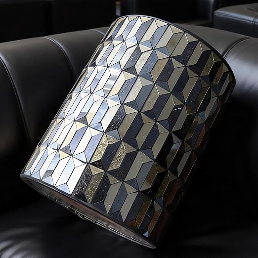 Escenzy Modern Bathroom Trash Can Mosaic Glass 5L | Decorative Small Garbage Can | 8 x 10 | Luxury Waste Basket for Restroom Office Bedroom &amp Kitchen | Shiny Black and Gold Bathroom Accessorie