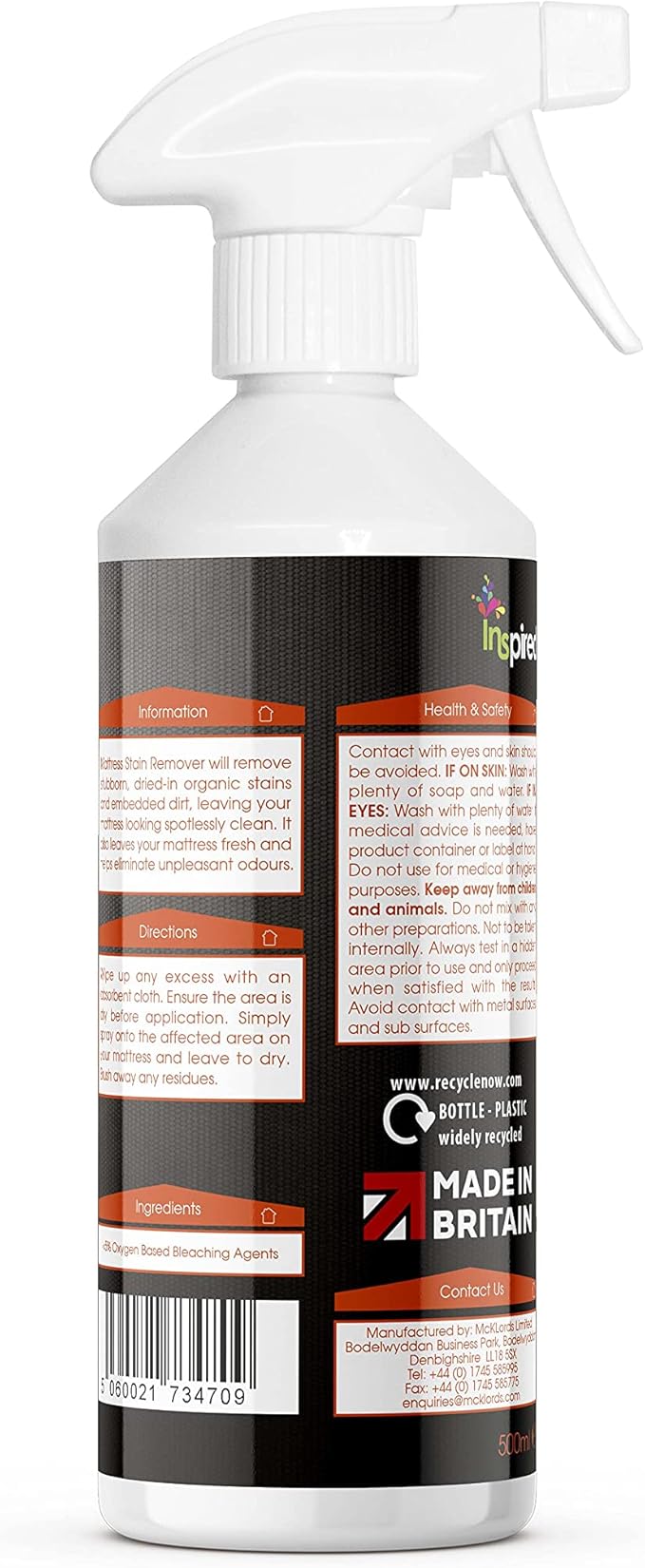 Inspired - Professional Mattress Stain Remover Removes Organic Stains Blood Urine &amp Feces 500ml