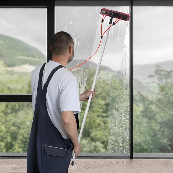 Water Fed Pole Kit 26ft Length Water Fed Brush 8m Water Fed Cleaning System Aluminum Outdoor Window Cleaner w/ 20m Hose Cleaning and Washing Tool for Window Glass Solar Panel
