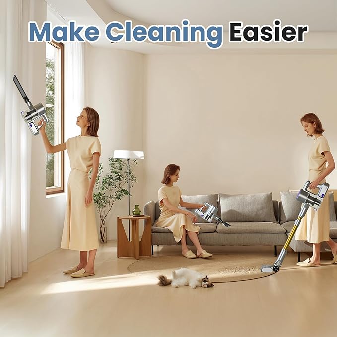NEWBULIG Cordless Vacuum Cleaner Lightweight Stick Vacuum for Home with Anti-Tangle and LED Lights Powerful Rechargeable Wireless Cleaners for Hardwood Floors Carpet Pet Hair