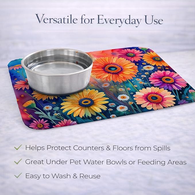 Caroline's Treasures DAC1436DDM Gerbera Daisies in Color Dish Drying Mat Absorbent Dish Drying Mat Pad for Kitchen Counter Dish Drainer Mat for Countertop 14 x 21 Multicolor