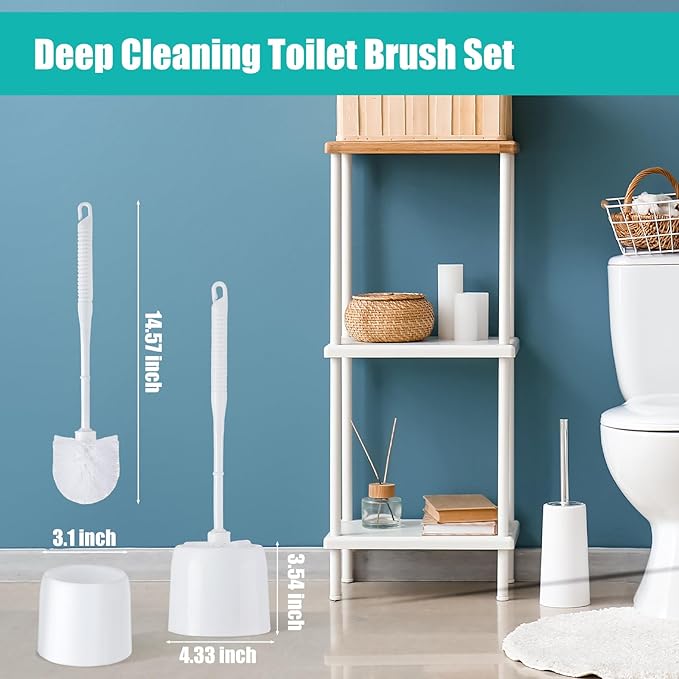 Roshtia 24 Sets Toilet Brush and Holder Set for Bathroom Toilet Bowl Brush Scrubber with Caddy for Deep Cleaning 14.57 Height (White)