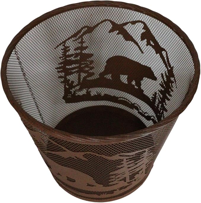 Ebros Rustic Black Bears Roaming Pine Trees Forest by The Mountains Rust Finish Metal Wire Waste Basket Bin 13 Wide Bear Home and Bathroom Accent Western Country Cabin Lodge Decorative Trash Can