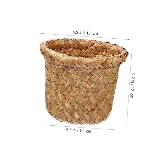 3pcs Wastebasket Trash can Trash Container bin Sundries Container Bathroom Trash can Kitchen Rubbish Bin dust bin Hand Woven Basket Trash Small can Straw Seaweed vase Office