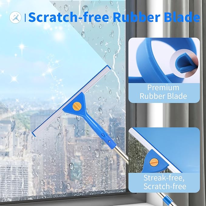 10Ft Window Cleaning Kit with Extension Pole 14 Squeegee and 15 Scrubber with Long Handle Window Cleaner Tool Washing Equipment for Outdoor High Windows Glass