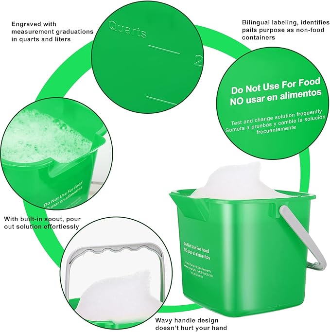 Roshtia 6 Pcs 3 Quart Cleaning Bucket Small Sanitizing Square Bucket Detergent Pail for Home Commercial Restaurant Kitchen Office School (Green)