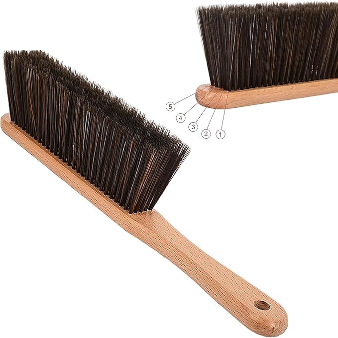 Wooden Handle Hand Broom with Gentle Dense Bristles for Dusting Furniture and Car Hand Broom Brush