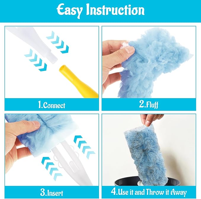 50 Count 360 Heavy Duty Duster Refills Bulk Compatible with Swiffer Dusting Refills with 1 Handle Multi Surface Disposable Dusters Refill for Cleaning (Blue)
