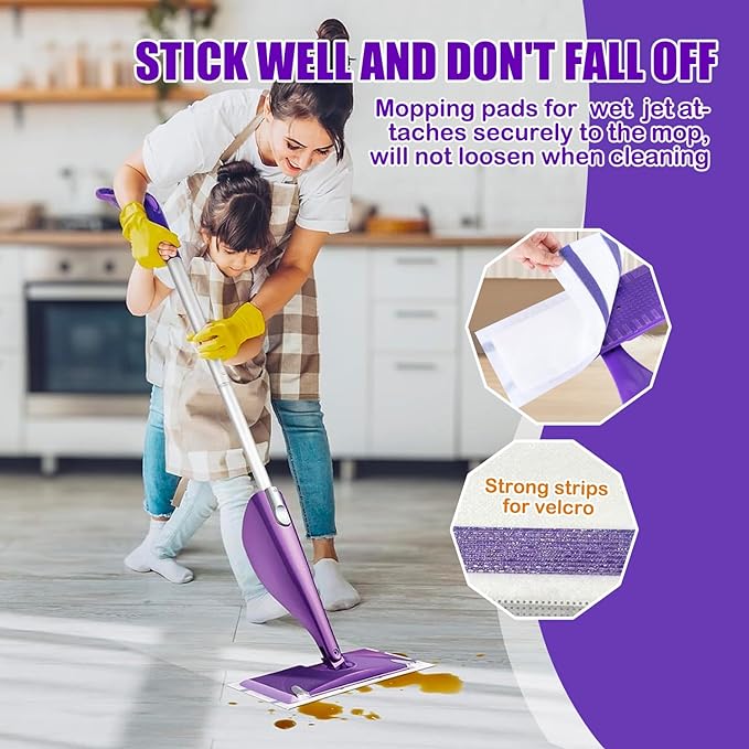 50 Pack Wet Jet Pads Compatible with Wet Jet Spray Mop Wet Jet Refill for All Purpose Multi-Surface Hardwood Floor Cleaning 4 Layers Thickened and Super Absorbent
