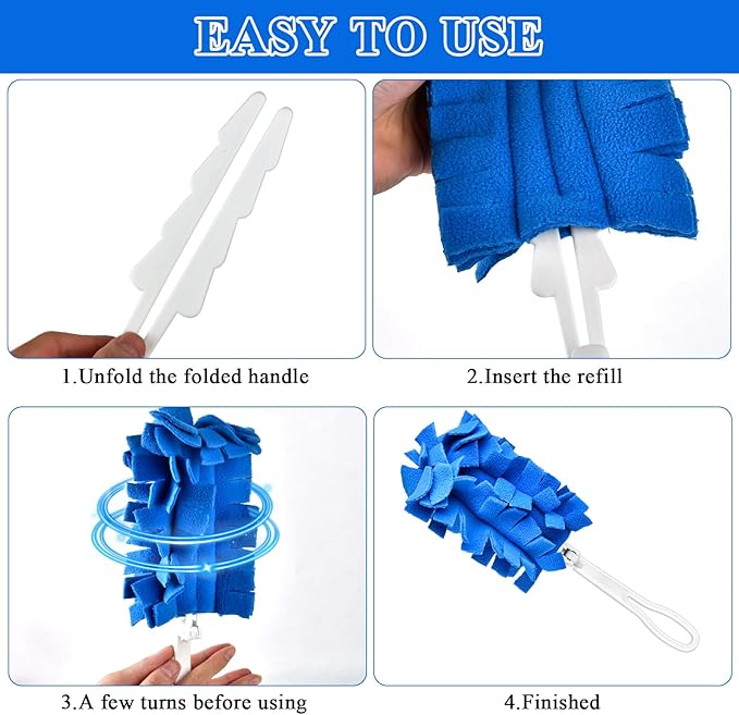 20Pcs Fleece Duster Refills Reusable Dusters Compatible with Swiffer with 3pcs Handles Washable Dusters Pads for Cleaning Ceiling Hardwoods Window Kitchen Floor 5 Colors