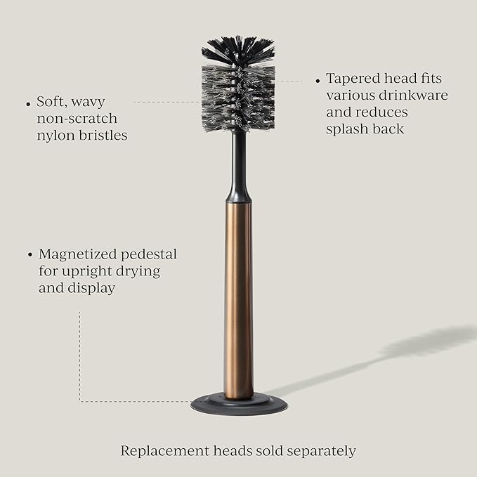 Ionic Bottle Brush Magnetized to Stand Upright Stainless Steel with Replaceable Head Bronze
