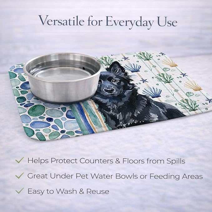 Caroline's Treasures Schipperke Coastal Sea Glass Dish Drying Mat Absorbent Dish Drying Mat Pad for Kitchen Counter Dish Drainer Mat for Countertop 14 x 21 Multicolor