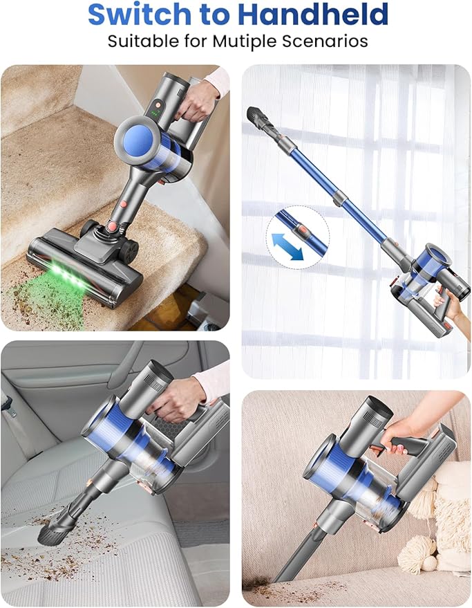Dzaki Cordless Vacuum Cleaner Stick Vacuum with Smart LED Display 50KPA 55Mins Vacuum Cleaners for Home Powerful Suction Anti-Tangled Lightweight Rechargeable Vac for Pet Hair Carpet