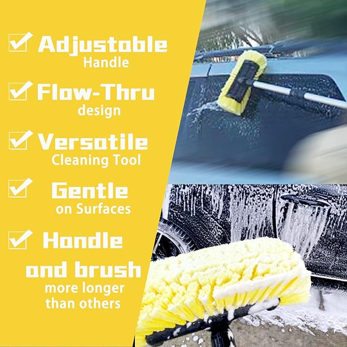 60 Car Wash Brush with Long Handle Soft Bristle Scrub Cleaning Mop with Extendable Handle for Car SUV Truck Caravan Boat Solar Panel House Siding Sweep Snow Yellow
