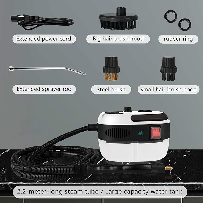 Handheld Steam Cleaner 2500W Pressurized Steam Cleaner with 3 Brush Heads Portable Steam Cleaner for Home Car Furniture Kitchen Bathroom and Wall White