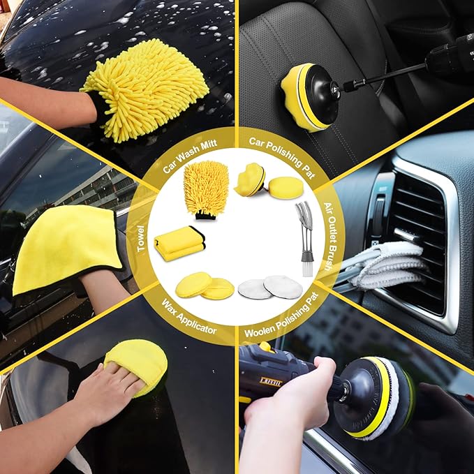 TTRCB 27Pcs Car Detailing Kit Car Detailing Brush Set Auto Detailing Drill Brush Set Car Detailing Brushes Car Wash Kit Car Accessories Car Cleaning Tools Kit for Interior Exterior Wheels