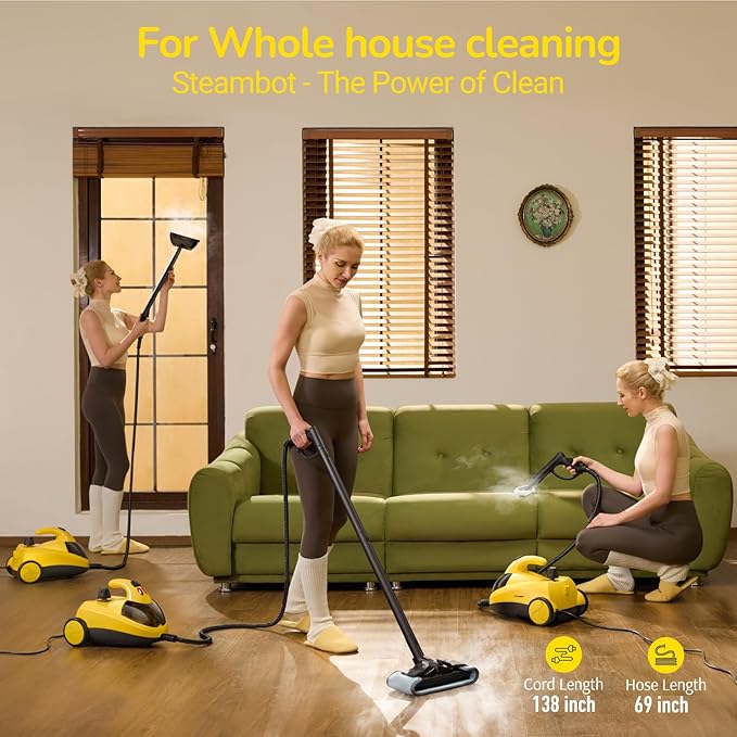 STEAMBOT® Heavy Duty Steam Cleaner with 2L Large Water Tank 28-in-1 Multipurpose steam cleaner for home High Temperature Deep Cleaning for Grout Floor Tile Oven Car Window&ampKitchenno chemic
