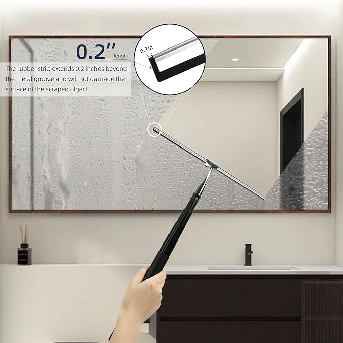 12-51’’ Telescopic Window Squeegee for High Windows 2-in-1 Window Cleaning Kit with Extra Silicone Blade &amp Hook Professional Squeegee for Shower Glass Doors (Window Squeegee Set)