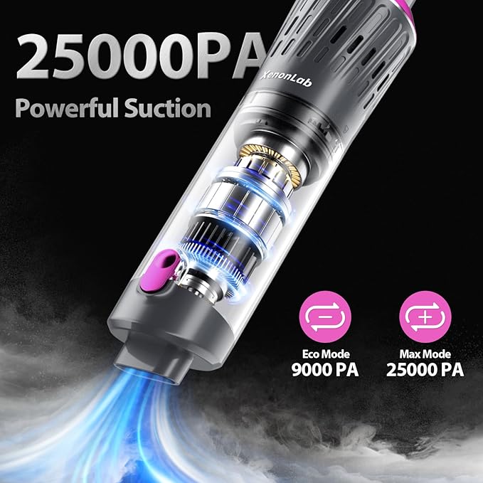 Handheld Vacuum Cordless 25000Pa Car Vacuum 3-in-1 Handheld Vacuum Includes Smart Display and Charging Base Hand Vac Cordless Rechargeable One-Touch Empty for Home/Pet/Car (Purple)