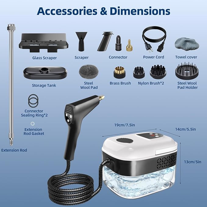 Steam Cleaner Portable Steamer for Cleaning with 15pcs Accessories 6-Level Adjustable Handle15s Heat-Up 1500W Pressurized Handheld Steam Cleaner for HomeKitchen Bathroom CarTileGrout