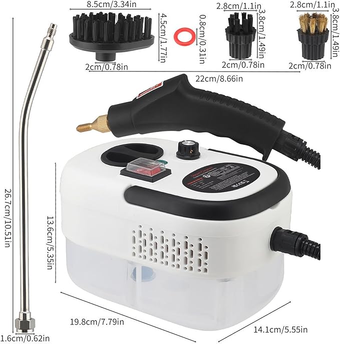 Handheld Steam Cleaner 1500W High Pressure Steam Cleaner with 6 Gear Adjustable and 4 Multi Surface Accessories for Tile Stove Appliance Carpet Mattress (US plug)
