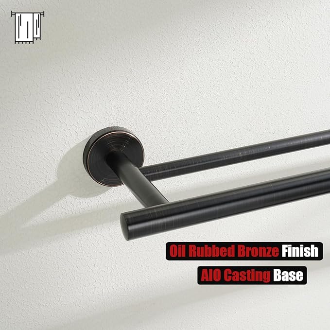 JQK Double Towel Bar Oil Rubbed Bronze 27 Inch 304 Stainless Steel Thicken 0.8mm Bath Towel Rack for Bathroom Towel Holder Wall Mount ORB Useable Length 24 Inch 2 Pack TB100L24-ORB-P2