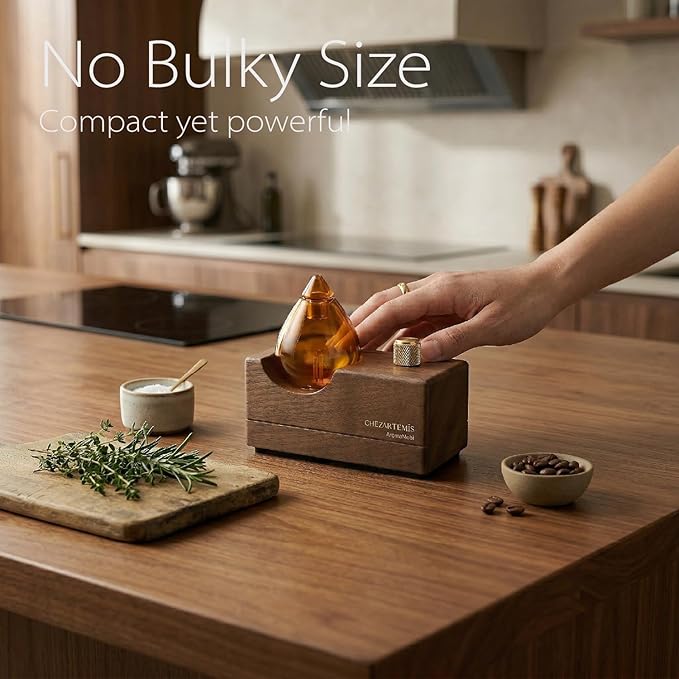 Amber Premium Glass Essential Oil Diffuser with Handmade Wood Base for Aromatherapy Retro Waterless Scent Diffuser with Cool Mist Rechargeable &amp Wireless Oil Nebulizer with LED &amp Timer 2026