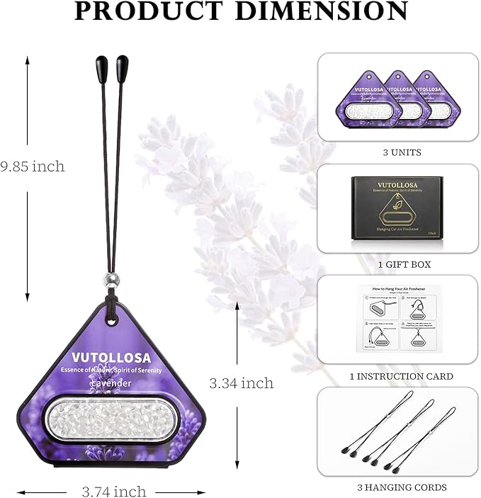 3 Pack Car Air Freshener &amp Car Deodorizer Lavender Scented - Long Lasting Hanging Car Air Fresheners for Women &amp Men Car Accessories by VUTOLLOSA