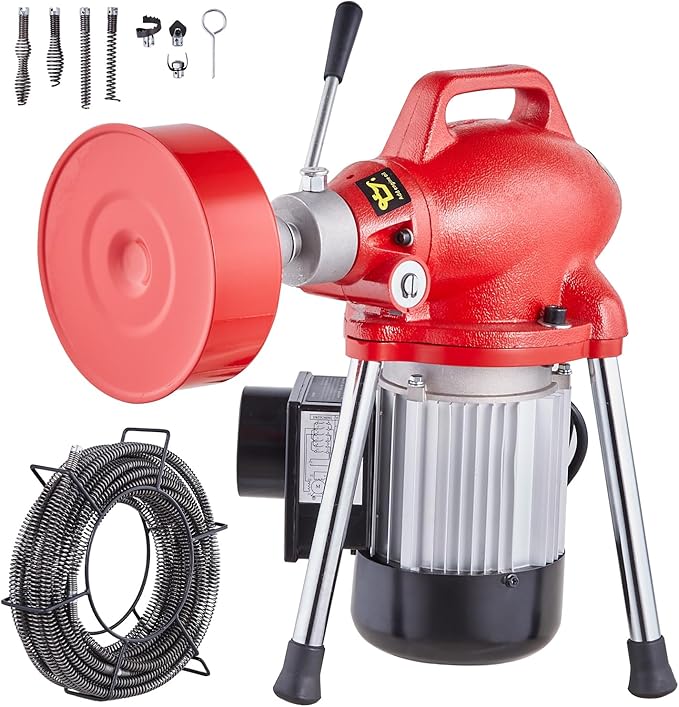 VEVOR Drain Cleaner Machine 66FT x 5/8 Inch 250W Electric Sewer Snake Auger with 2 Sectional Steel Cables (66' x 5/8 and 15' x 3/8) 7 Cutters and CW/CCW Control for 1.6 to 4 Pipes