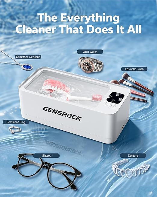 GENGROCK Ultrasonic Jewelry Cleaner Machine 48kHz Sonic Cleaner 3 Modes Deep Cleaning 360ML Food Grade Tank 45dB Quiet for Jewelry Rings Gold Silver Glasses Dentures(White)