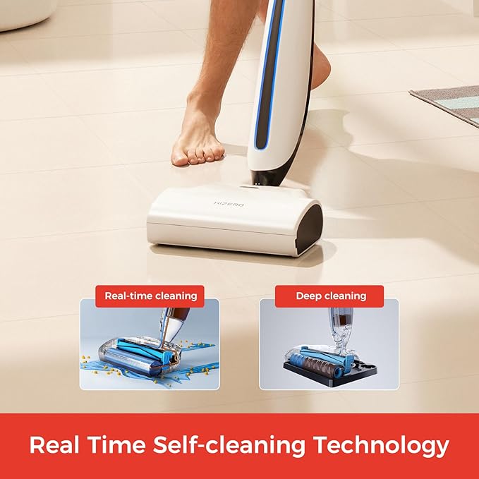 Hizero Cordless Hard Floor Cleaner F500 60 Mins Runtime Self-Cleaning Wet Dry All-in-One Bionic Mop Ideal for Hardwood Vinyl Tile Laminate and More