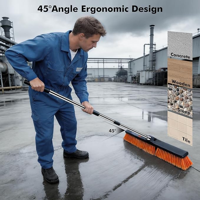 24 Push Broom Heavy Duty Outdoor Commercial Broom for Cleaning with 55 Long Handle and Stiff Bristles for Driveway Garage Yard Patio Warehouse Concrete Floor CleaningOrange