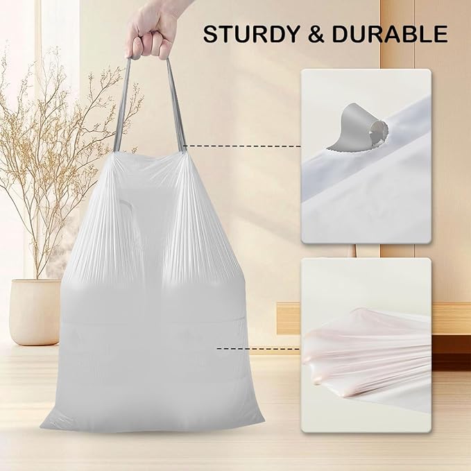 270 Count Heavy-Duty Trash Bags Compatible with SONGMICS 8-Gallon (30L) Trash Can Pre-Separated Drawstring Kitchen Garbage Bags Ideal for Home &amp Office 19.9 x 29.1 Inches 6 Rolls White