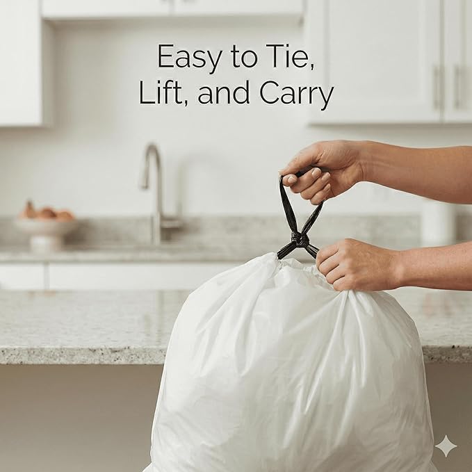 10 Gallon Drawstring Trash Bags 100ct Upgraded 1 Mil Thick Small Kitchen Garbage Bags Medium Waste Basket Liners for Household use Unscented White