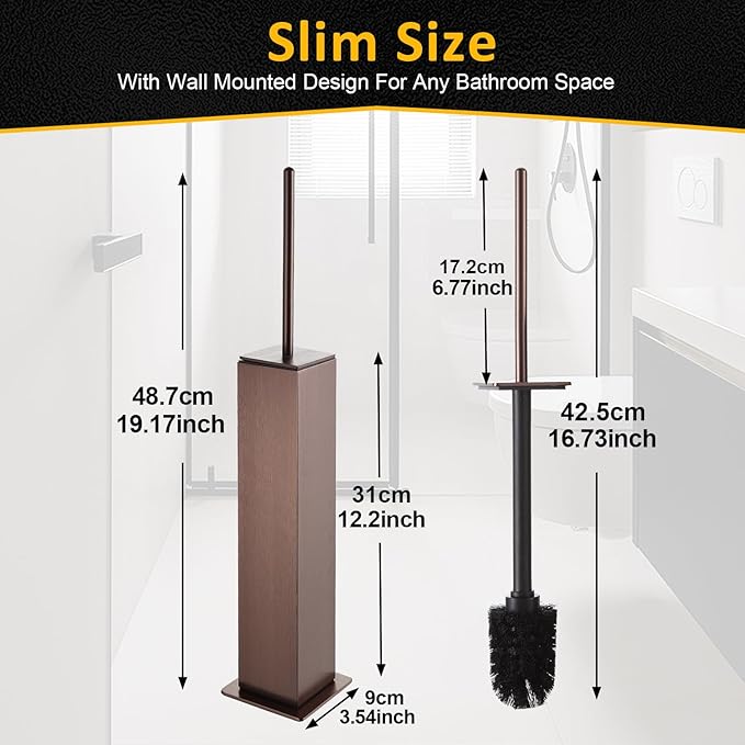 Toilet Brush and Holder Floor Standing Brushed Rose Gold with 2 Replaceable HeadsFreestanding Toilet Bowl Brush with Removable Liner and Splash Guard Modern Square Design