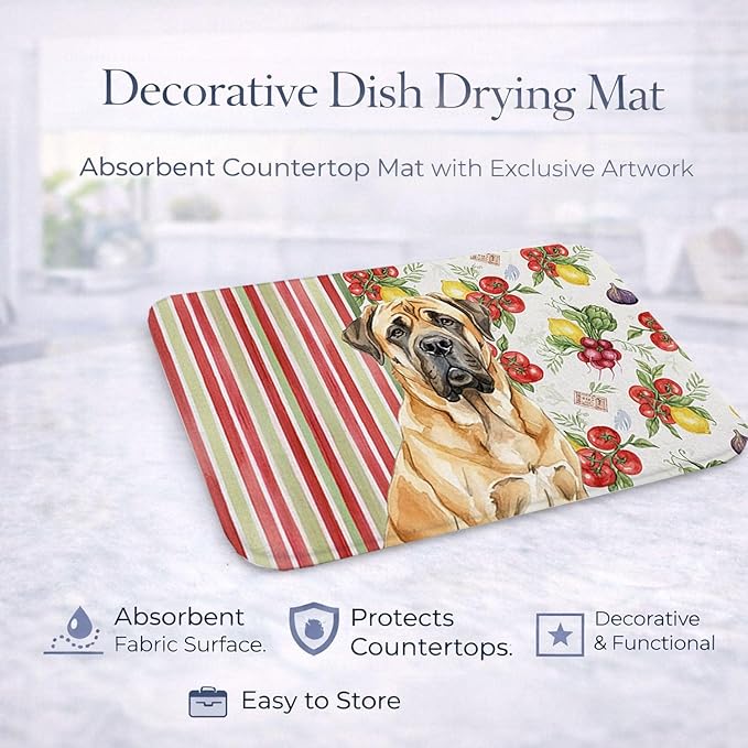 Caroline's Treasures Fawn English Mastiff Vegetables Dish Drying Mat Absorbent Dish Drying Mat Pad for Kitchen Counter Dish Drainer Mat for Countertop 14 x 21 Multicolor