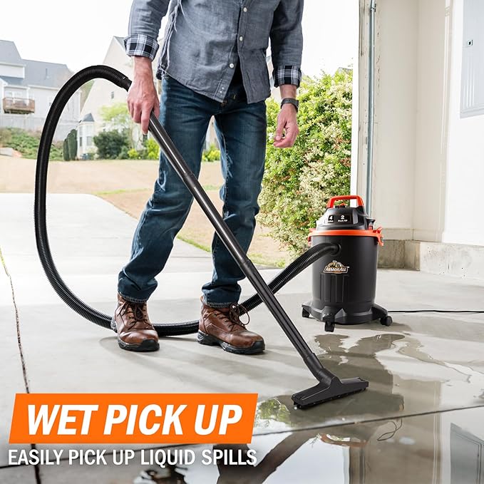 Armor All VO405P 0901 4 Gallon Wet/Dry Vac 2.0 Peak HP Shop Vacuum with Nozzles &amp BrushBlack/Orange
