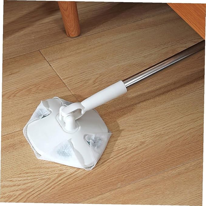 Beaupretty Rotating Dust Mop with Washable Pads and Dry Wipes Set Triangle Shape Floor Cleaner for Hardwood and Tile No-wash Electrostatic Dust Removal Mop for Home Use