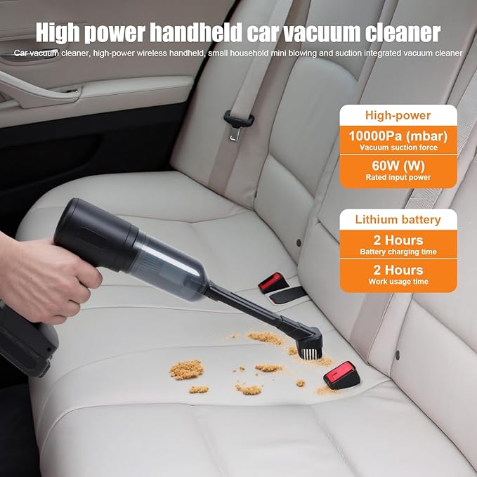 Cordless Car Vacuum CleanerPortable Handheld Vacuum Cleaner 10000Pa High Power Car Vacuum 60W Portable Vacuum Cleaner for CarOfficeHomePet Black