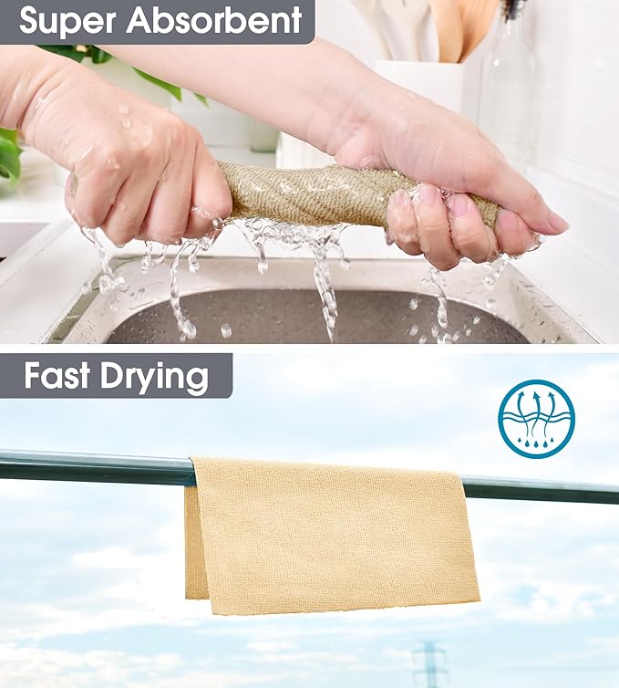 KitchLife Microfiber Cleaning Cloth Roll 100 Pack - Tear-Away Microfiber Paper Towels Lint-Free Reusable Washable for Kitchen Car Dishes and Sensitive Surfaces (Wheat)