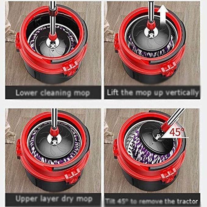 Rotating Mop Sets Spinning System 360 Spin WithExtended Handle 3 Extra Microfiber Refills for(White-Patch Five-Pointed star4)