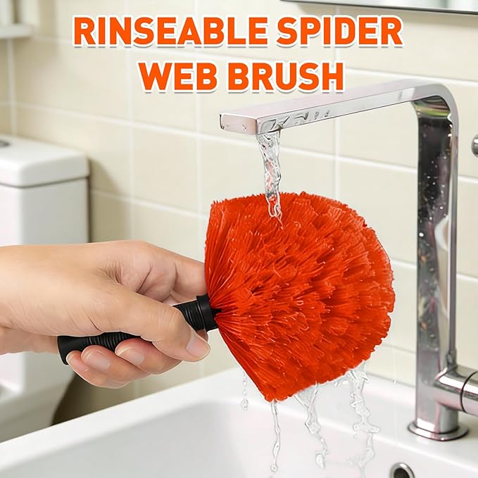 15FT Reach Cobweb Duster with Extension Pole - Spider Web Brush for Cleaning with 3-12FT 4-Section Flip-Lock Telescopic Pole Effortlessly Cleans High Indoor &amp Outdoor Webs