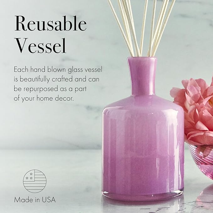 LAFCO New York Signature Reed Diffuser Duchess Peony - 15 oz - Up to 9 Months Fragrance Life - Reusable Hand Blown Glass Vessel - Natural Wood Reeds - Made in The USA