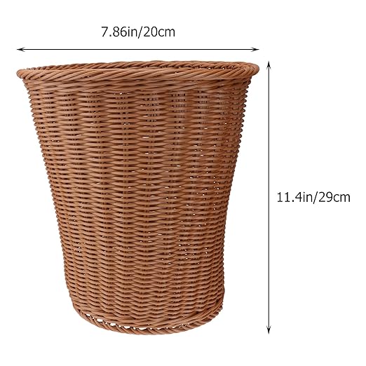 Woven Rattan Trash Basket Sundries Storage Container 29X29Cm Handmade Rattan Wastebasket for Home Office Bathroom Bedroom Without Lid Random Color Random Color