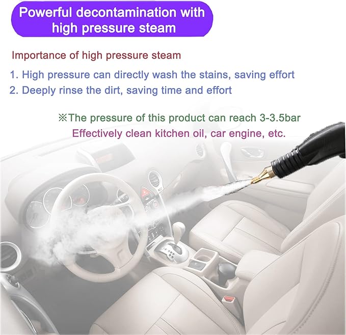 2600w High Temperature Steam CleanerHandheld Pressurized Steam Cleanerfor Stain RemovalCurtainsCar SeatsFloorWindowHandle DesignEasy to Use110v-3000w