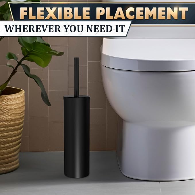 Black Toilet Brush and Holder Set - Scratch Resistant Black Toilet Bowl Brush and Holder with Soft Bristles Replaceable Head Protection from Splashes and Compact Design - for Effective Cleaning