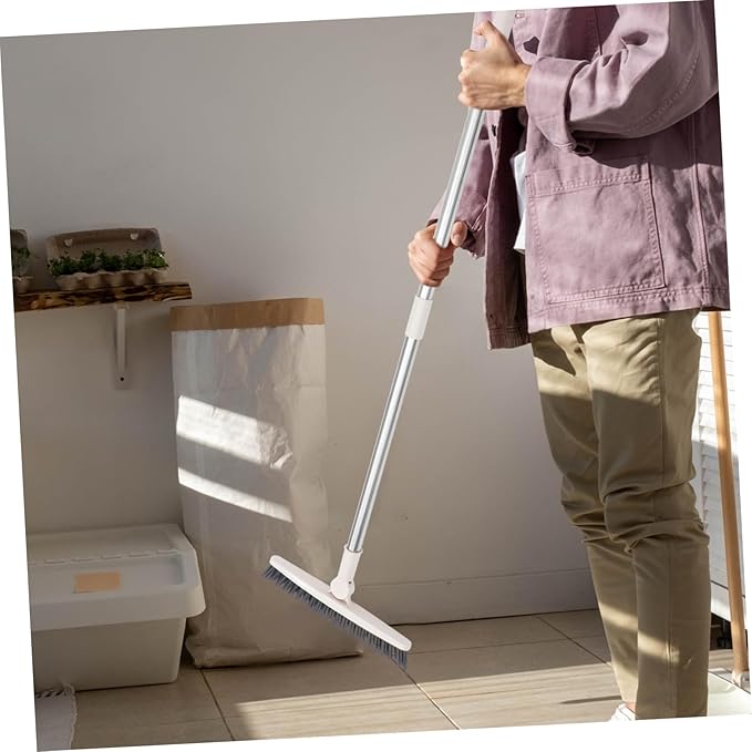 Mobestech 2pcs Floor Scrub Brush Handle Rotatable Cleaning Tool for Deep Clean Bathroom Shower and Tight Spaces Stiff Bristle Design for Grout and Tile Cleaning